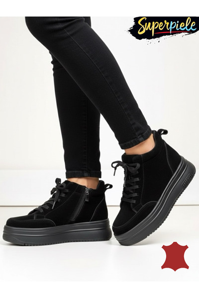 ANGEL BLUE Women's short leather boots, linite, with a thick sole