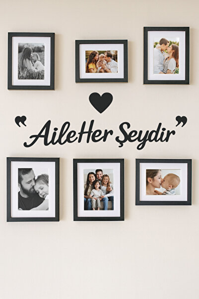 softclass ''Aile Her Şeydir'' duvar yazısı Duvar dekor ürünü salon ev ofis mu...