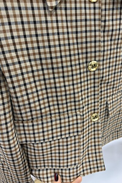 Suziş Women's Checked Plaid Fabric Lining Short Jacket 4S3007