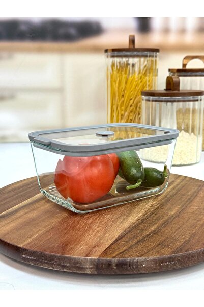 AROW Hıelo 800 Ml Cam Saklama Kabı-Gri Şerit TKEBT Şeffaf