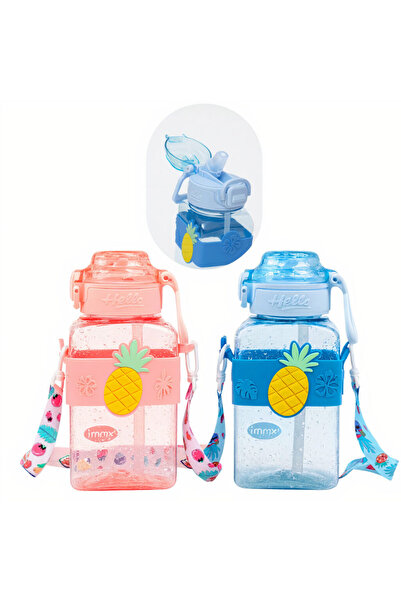 Issa Kids Bottle 20x9x6cm with Flip Cap and Handle, Pineapple Design, Various Colors