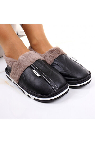Casi Black Fur-Lined Moccasin Slippers