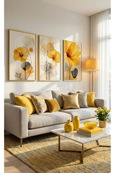 Linacci Τριπλό χρυσό μεταλλικό πλαίσιο Κίτρινο λουλούδι αφίσα με γυάλινο σετ ζωγραφικής