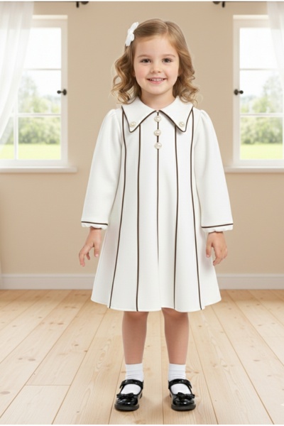FASHION Winter White Girls' Coat Dress with Peter Pan Collar
