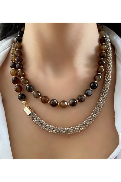 Takkı by Handan Kristal el örgüsü ve akik taşı tasarım kolye.