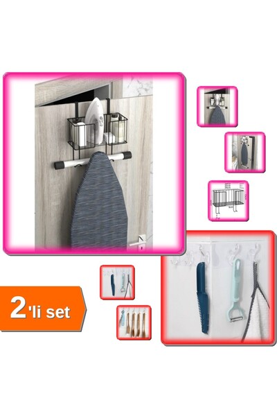 HerEveOyuncak Yapışkanlı Mutfak Askısı + Ütü Masası Asma Aparatı - 2li Set Q7...