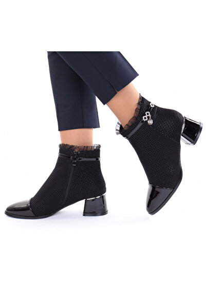 gerda black faux leather ankle boots