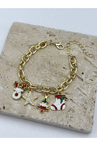 sleyshop Thick Chain Christmas Themed Deer Star Gold Color Bracelet