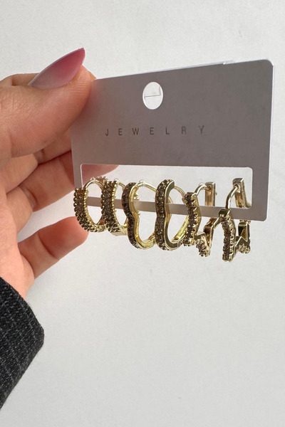 Leo'Stone 6-Piece Star&Heart&Oval Ring Design Gold Women's Steel Earrings