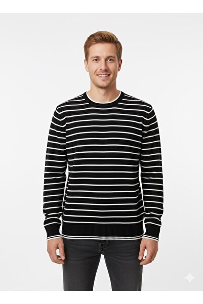 ModaPlaza Men's Striped Crew Neck Sweater 711
