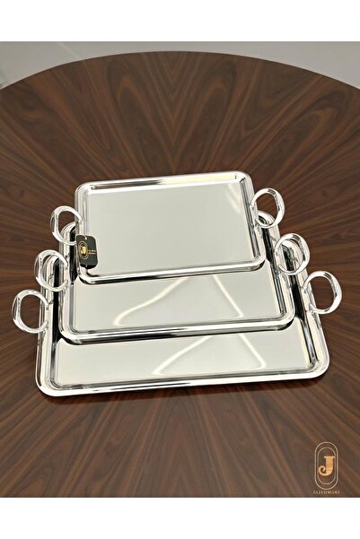 aljahwari Serving tray set, 3 sizes, shiny silver