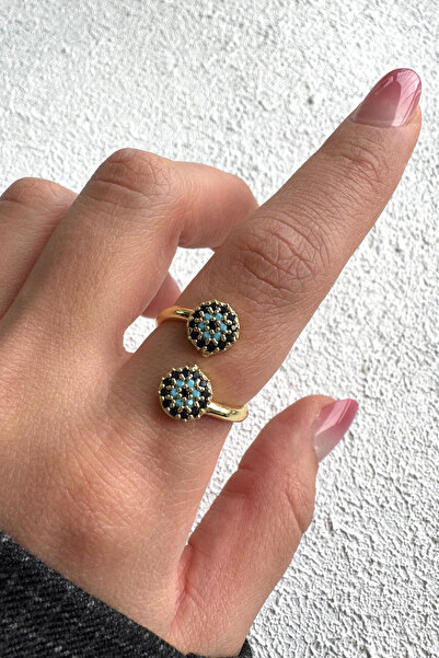 Leo'Stone خاتم نسائي قابل للتعديل بتصميم خرز العين الشريرة المزدوجة