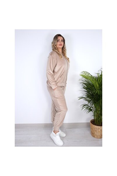 Alisha beige velour tracksuit