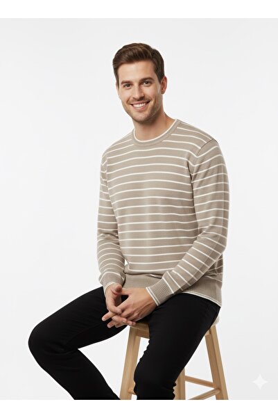 ModaPlaza Men's Striped Crew Neck Sweater 711