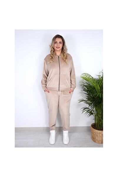 Alisha beige velour tracksuit