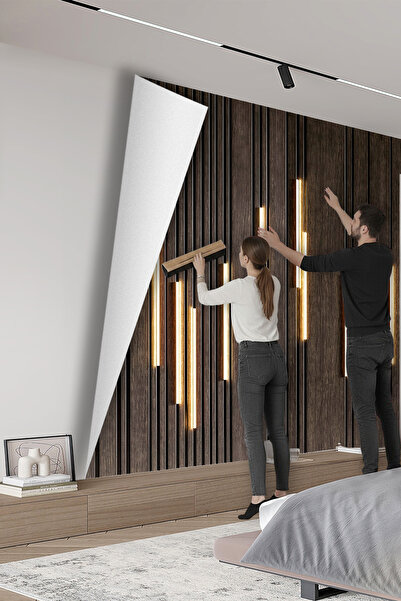 dreamwall Işıklı Çizgili Ahşap Panel Desenli Tek Parça Tekstil Duvar Kağıdı