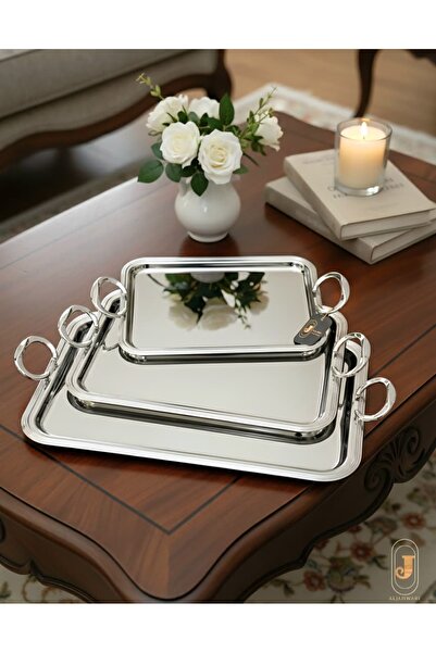 aljahwari Serving tray set, 3 sizes, shiny silver