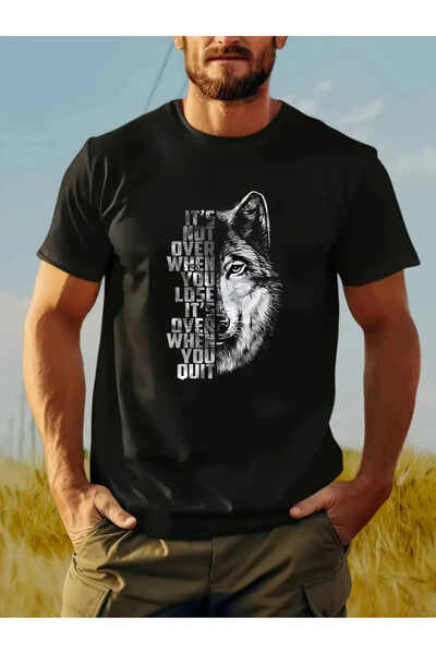 PARUNIV Tricou barbati, Wolf Don't Quit, stil casual, motivational, de zi cu ...