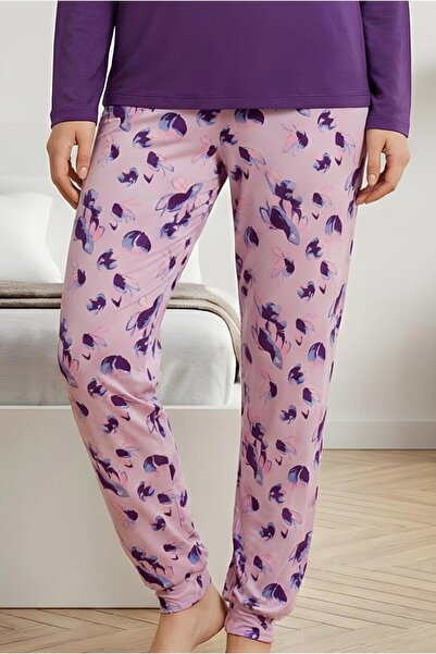 MORRO Long Sleeve Viscose Pajama Set Lace Detail Comfortable Casual Sleepwear Set