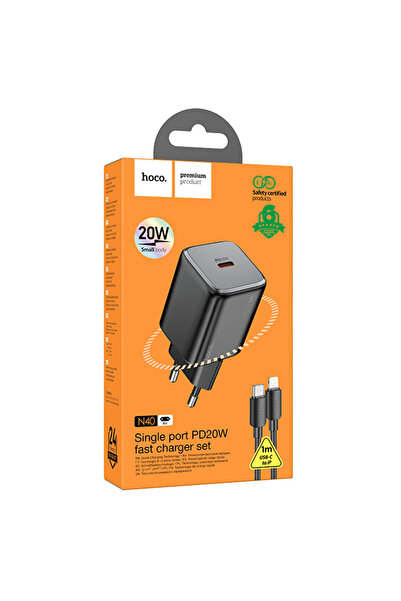 Hoco Incarcator Retea (N40) + Cablu Lightning, 20W, 1xUSB-C, PD, Black