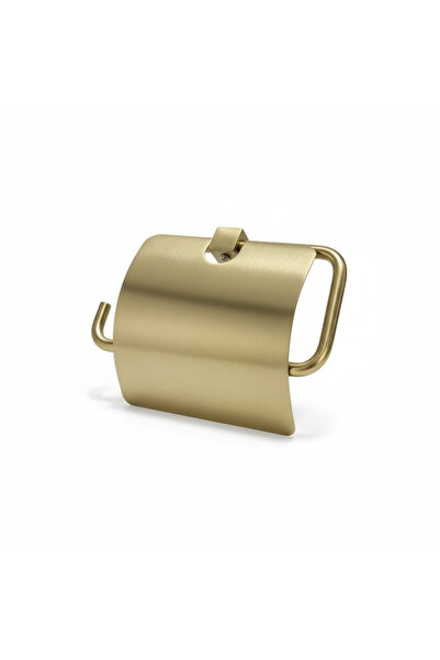 İSAOĞLU YAPI Toilet Paper Holder Matte Gold Modern Design Stainless Steel Brushed Gold Lid Paper Holder