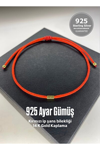 boriso Kırmızı İp Şans Sevgili Bileklik 14K Altın Kaplama 925 Ayar Gümüş