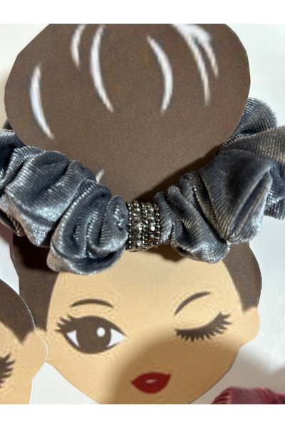 MADE BY PERİ Velvet Shiny Stone Detailed Rubber Hair Clip - Colorful Women's & Children's Hair Clip