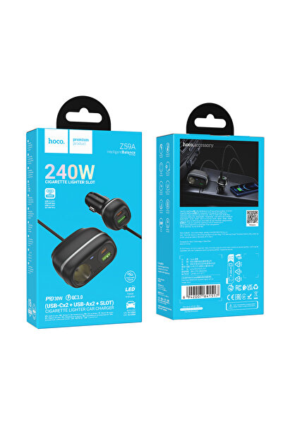 Hoco Incarcator Auto Cu Fir (Z59A) , PD96W, 1xUSB-C, 1xUSB-A, Black