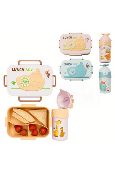 Amigo Children's lunch box 20x12x8cm, 3 compartments with cutlery and 19cm glass