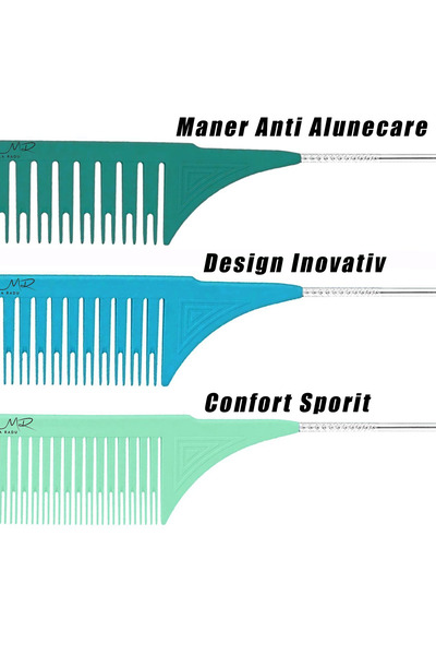 Marinela Radu Set of 3 Professional Balayage Combs with Anti-Slip Metal Tail, 25.5 x 3.5 cm, Multicolor