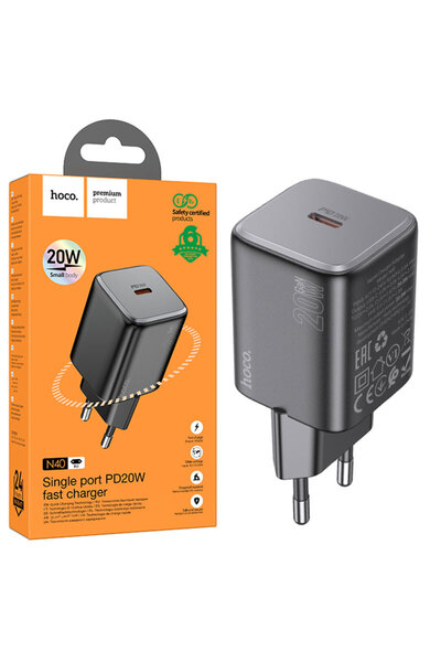 Hoco Incarcator Retea (N40) , 20W, 1xUSB-C, PD, Black