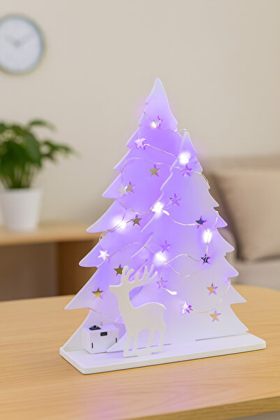 YSR HOME LED Işıklı Dekoratif Çam Ağacı ve Geyik Masa Üstü Gece Lambası – Yıl...