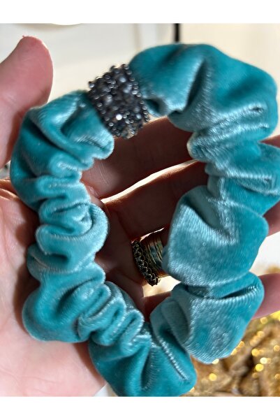 MADE BY PERİ Velvet Shiny Stone Detailed Rubber Hair Clip - Colorful Women's & Children's Hair Clip