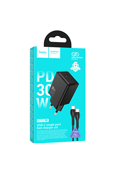Hoco Зарядно за мрежово устройство (N70) + USB кабел, 1 м, (PD30W) 1xUSB-C, F...