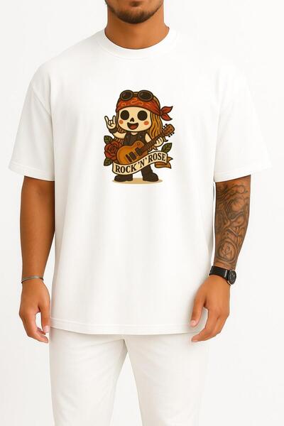 Bahriyeli Collection supradimensionat Rock N Rose Bust cu imprimeu Unisex tricou