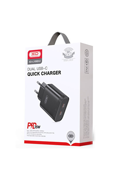 Xo Τροφοδοτικό (L105), 35W, 2xUSB-C, PD, Μαύρο