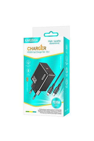 KAKUSİGA Kaku Charger (KSC-1242) Mains + Lightning Cable, 1m, PD30W, 3A, 1xUSB-C, FastCharge, BLACK