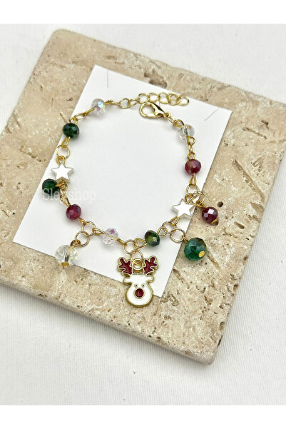 sleyshop Christmas Themed Deer Bead Gold Color Bracelet