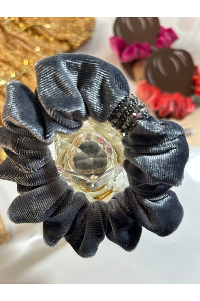 MADE BY PERİ Velvet Shiny Stone Detailed Rubber Hair Clip - Colorful Women's & Children's Hair Clip