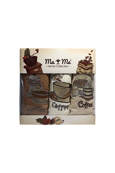 Kitchen Set of 3 Kitchen Towels, 100% Cotton, 30x50 cm, Coffee, Cotton Box