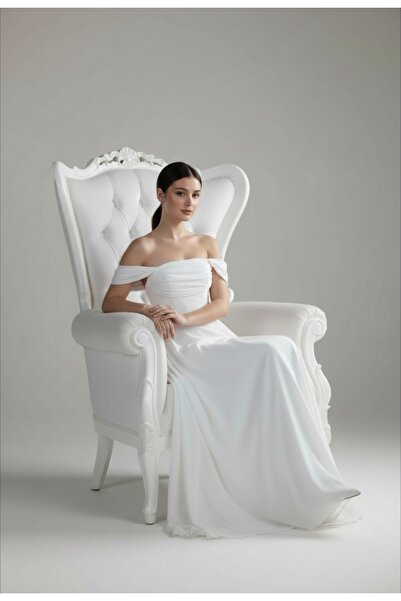 ENDAMIM Wedding Engagement Formal Outdoor Shoot Dress Draped Flared Off-White Low Sleeve A-Line Wedding Dress