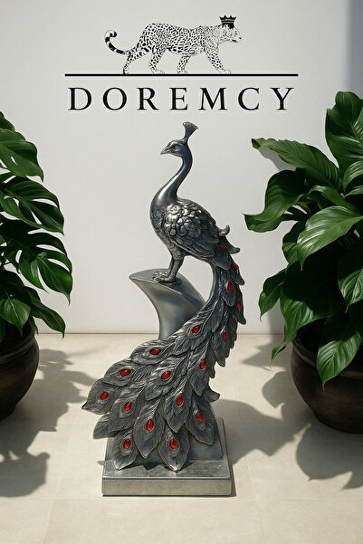 Doremcy 51x20 Büyük Tavuskuşu Biblo – Dekoratif Polyester Lüks Ev Ofis Süs Ob...