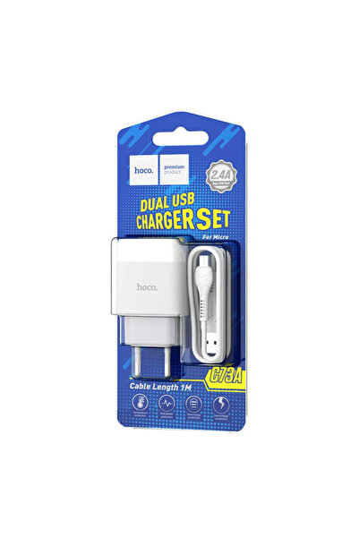 Hoco Incarcator Retea (C73A) + Cablu MicroUSB, 18W, 2xUSB-A, QC 3.0, White