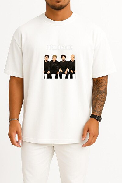 Bahriyeli Collection supradimensionat Nickelback Chest cu imprimeu Unisex tricou