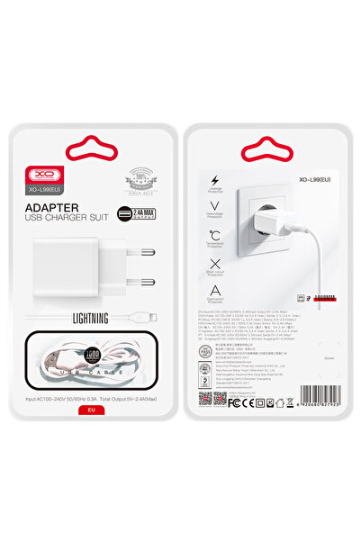 Xo Incarcator Retea + Cablu Lightning, 2.4A, 1xUSB-A, QC 3.0, White