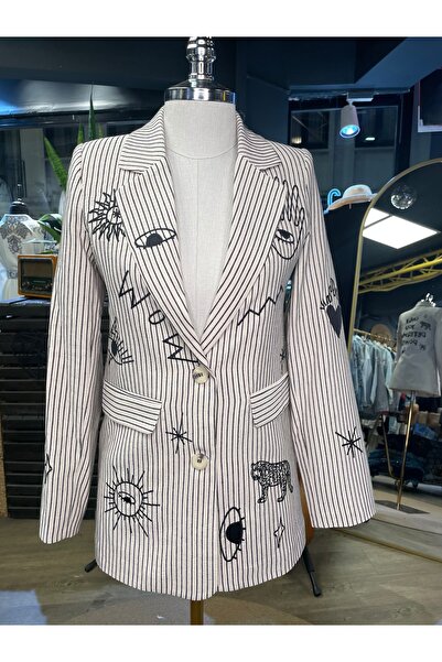 Forever Women's Embroidered Long Sleeve Cotton Special Design Blazer Jacket