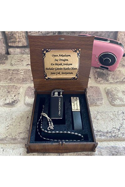 sihirlihediyem Kişiye Özel Metal Çakmak Tesbih Seti – Mesajlı Ahşap Kutu