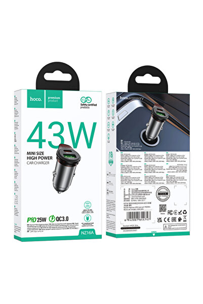 Hoco Incarcator Auto (NZ16A) , PD43W, 1xUSB-C, 1xUSB-A, Gray