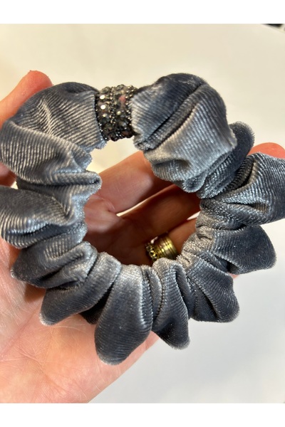 MADE BY PERİ Velvet Shiny Stone Detailed Rubber Hair Clip - Colorful Women's & Children's Hair Clip