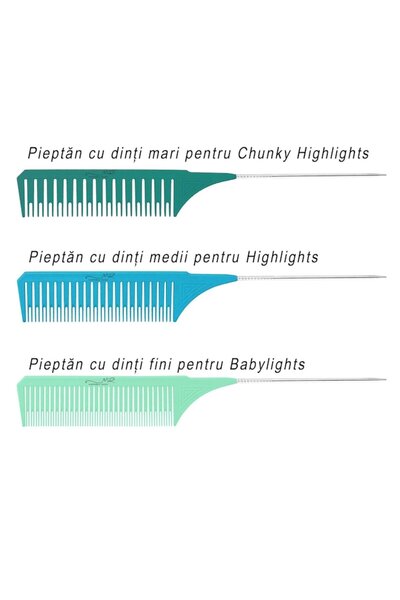 Marinela Radu Set of 3 Professional Balayage Combs with Anti-Slip Metal Tail, 25.5 x 3.5 cm, Multicolor
